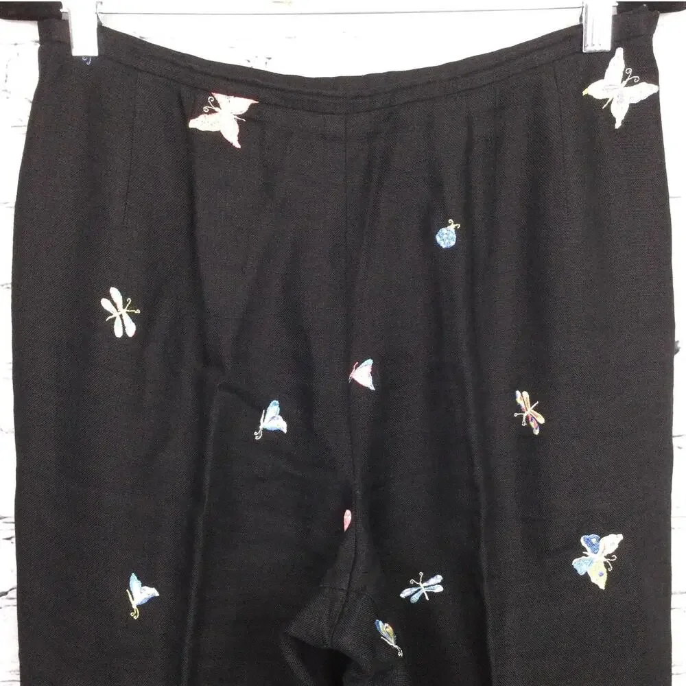 Talbots 90s Whimisgoth Artsy Linen Embroidered Nature Retro High Rise Pant 12